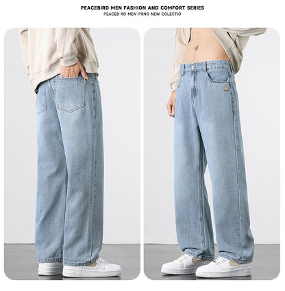 Calça Jeans Masculina Reta Vintage de Primavera Outono Calça Casual de Alta Qualidade Masculina Coreana Moderna Folgada de Perna Larga