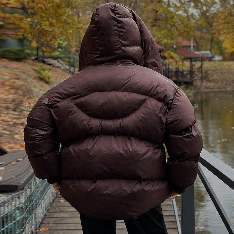 Casual Hooded Padded Jackets Women's Loose Full Sleeves Zipper Pockets Stand Collar Coats 2025 New Autumn Winter Ladies Outwear