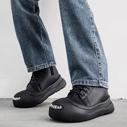 Large-size Autumn High-top Versatile Black Shoes, Men's Outdoor Anti-slip and Wear-resistant Casual Leather Boots