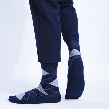 5 Pairs Mens Dress Socks Plus large Size?High Quality Combed Cotton Crew Socks?Black Cool Argyle Breathable Casual Socks for men