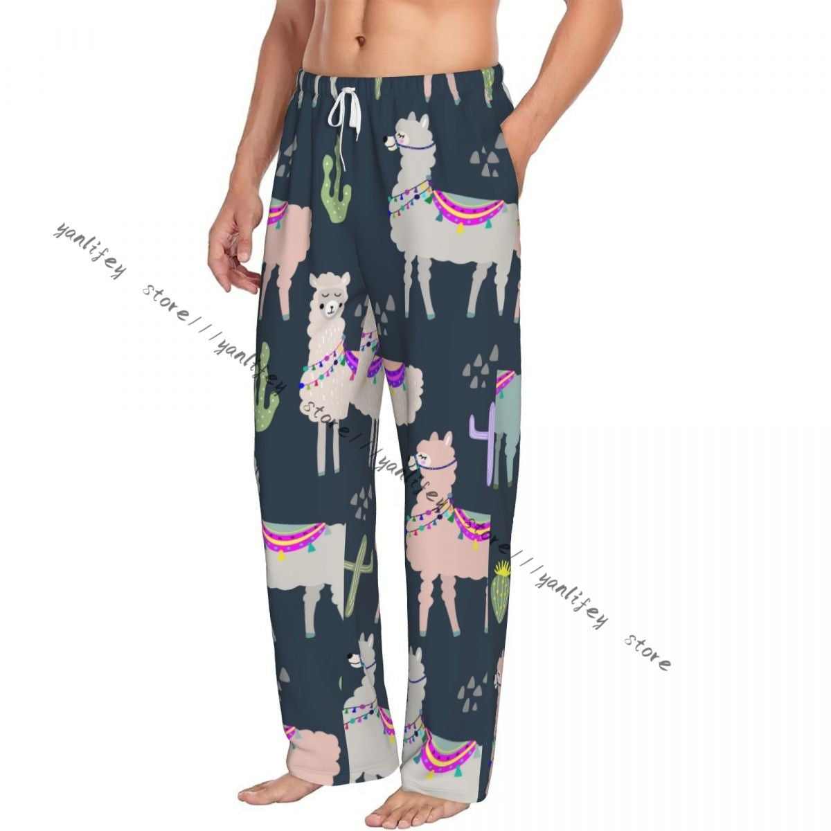Men Sleep Bottoms Male Lounge Trousers Men's Llama And Cactus Pajama Pants