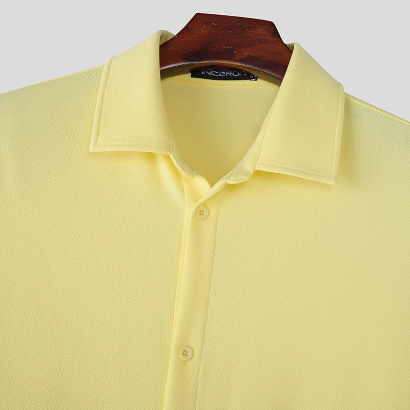 INCERUN Men Long Style Shirt Solid Color Lapel Long Sleeve Button Men Clothing Streetwear 2025 Loose Fashion Casual Camisas Tops