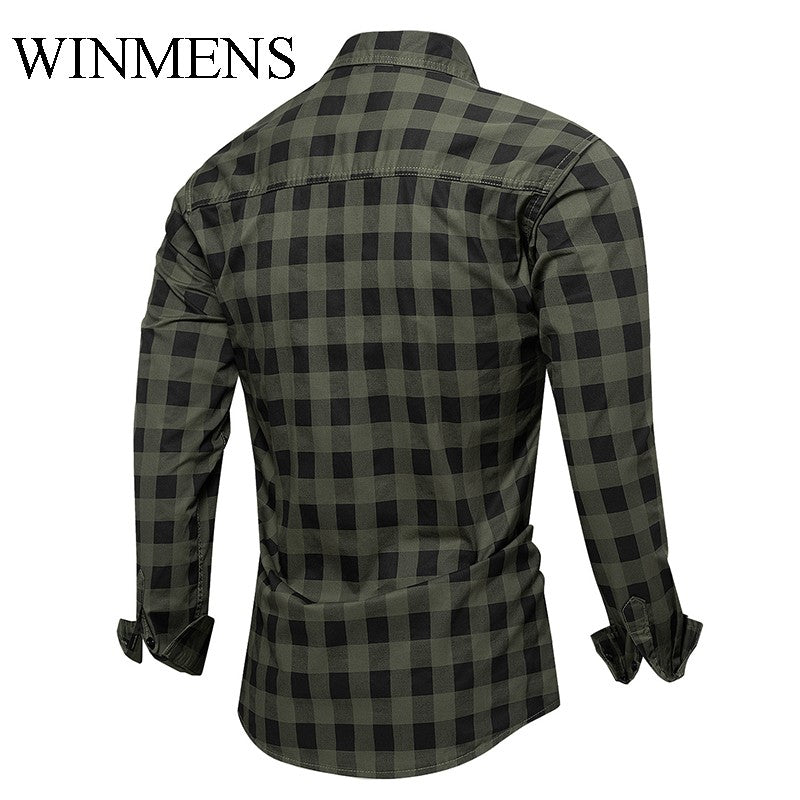 Men's Checked Shirt 2025 Autumn Winter Long Sleeve Quality Cotton Casual Basic Tops Turn-down Collar Relaxed Cargo Shirts