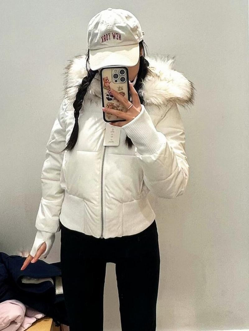 Fashion Women's Cotton Jacket Fur Collar Zipper Slim Waist Pocket Warm Thicken Coat Autumn Winter Hooded Jacket Lady Outwears