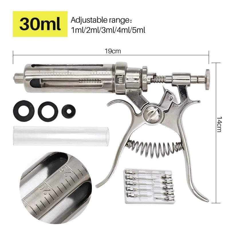 Veterinary Animal Continuous Injection Syringe Revolver 10/20/50ml Stainless Steel Automatic Vaccination Gun for Cow Pig Sheep