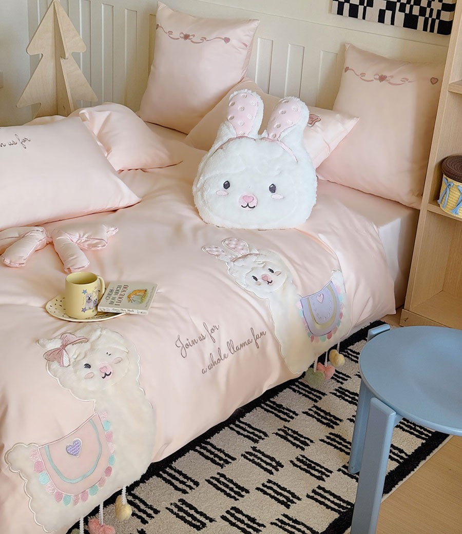 cute cartoon alpaca bedding set single double teen,twin full queen king cotton home textile flat sheet pillow case quilt cover