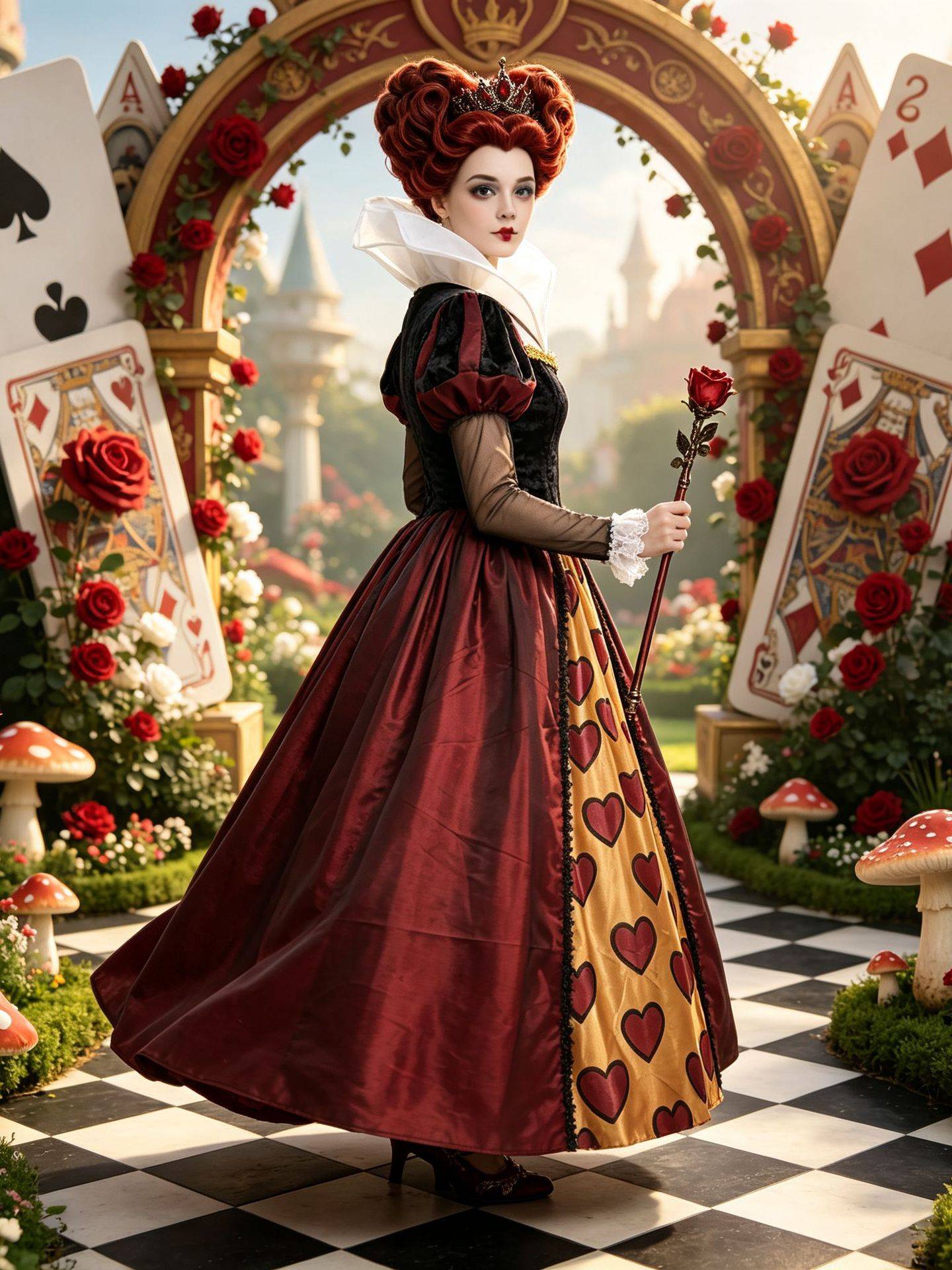 New Red Queen Of Hearts Dress Wonderland Red And Black Dress For Adult Halloween Party Retro Court Alice Role Play Costume 2026