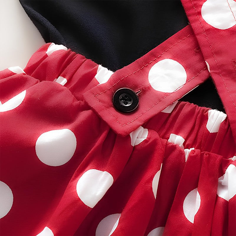 Minnie Mouse Girl Set Children Dress Baby Clothing Set Summer Birthday Costume Polka Dot Suspender Skirt Bow Headband skirt suit