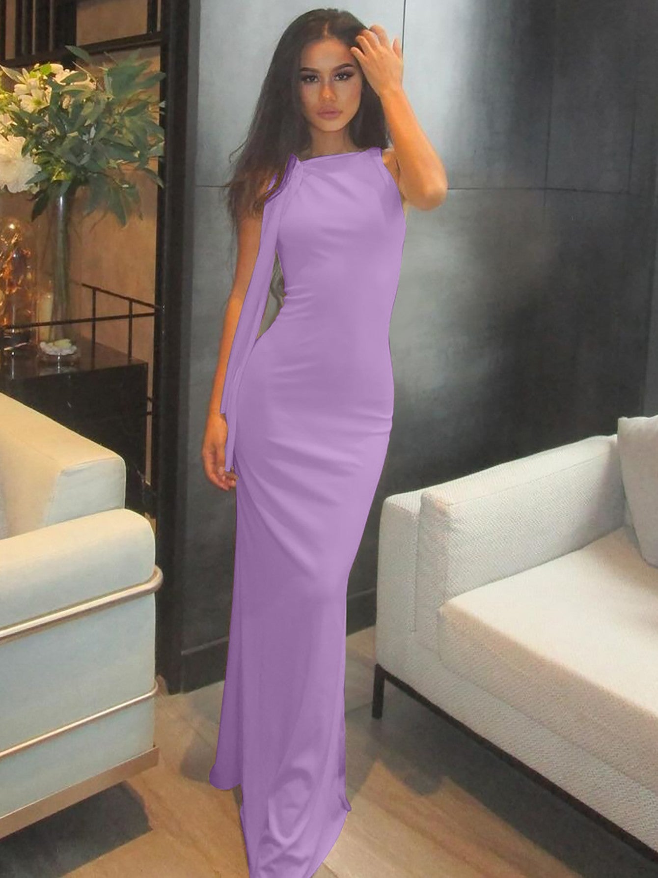 Hugcitar Fashion Solid O Neck Sleeveless Patchwork Sexy Bodycon Maxi Prom Dress