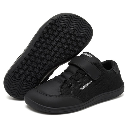 HOBIBEAR Kids Wide Toe Barefoot Shoes Boys Girls  Minimalist Sneakers Lightweight Hook Loop Mesh Artificial Leather Shoes