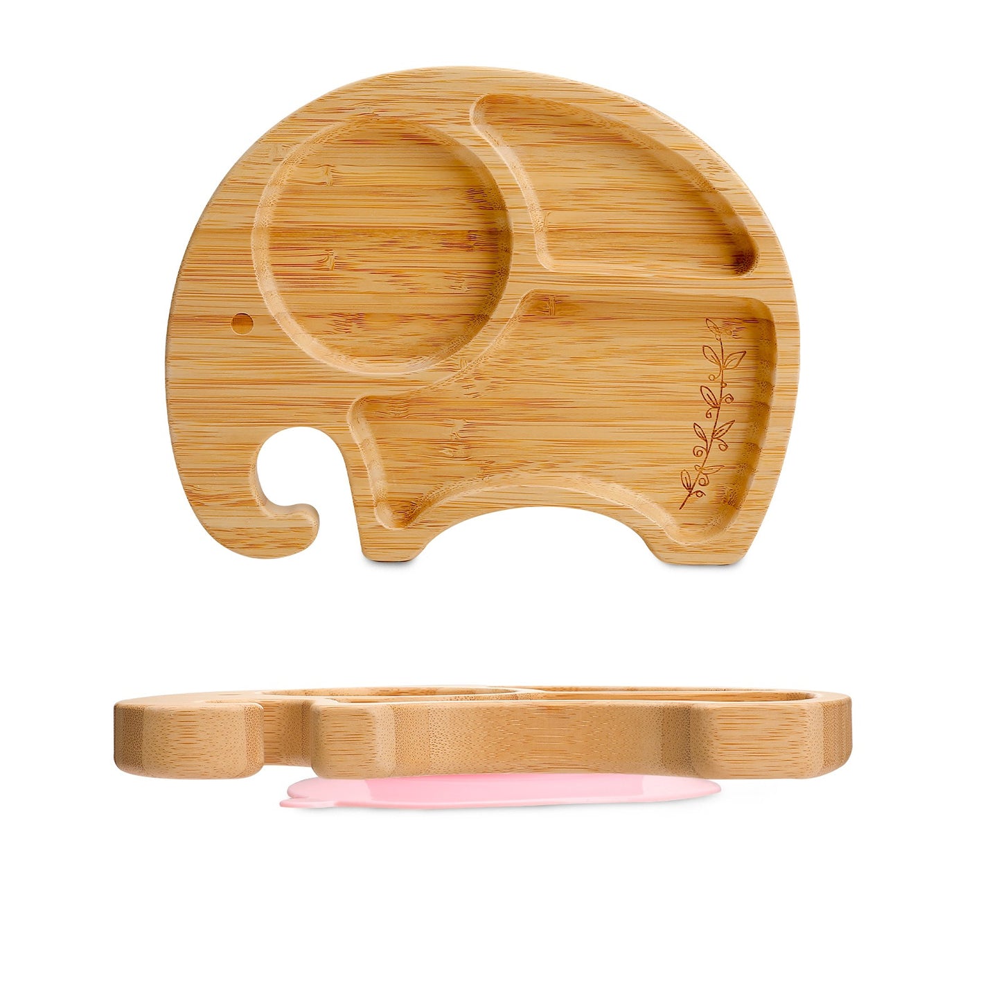 Wooden Baby Feeding Bowl Cartoon Elephant Clouds Bamboo Kids Feeding Dinnerware With Silicone Suction Cup Anti-hot Tableware