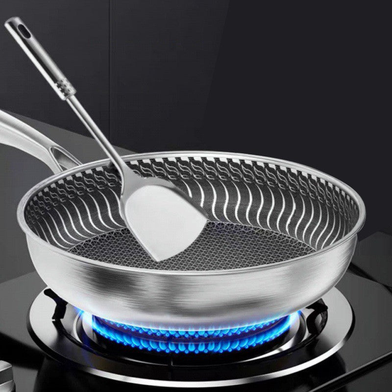 Frigideira De Aço Inoxidável 316l Frigideira Doméstica De Fundo Chato Frigideira De Bife E Ovo Não Revestida Fogão De Indução A Gás Un