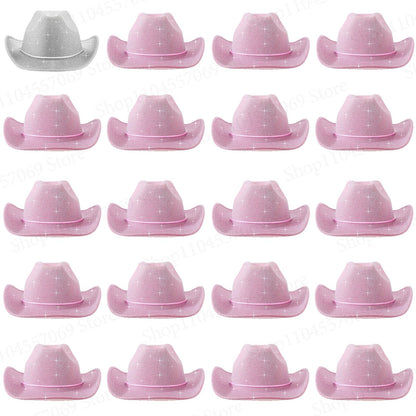 6-48Pcs Sparkly Cowboy Hat for Wedding Bachelorette Party Cowgirl Hats with Bandanas Heart Sunglasses Western Party Supplies