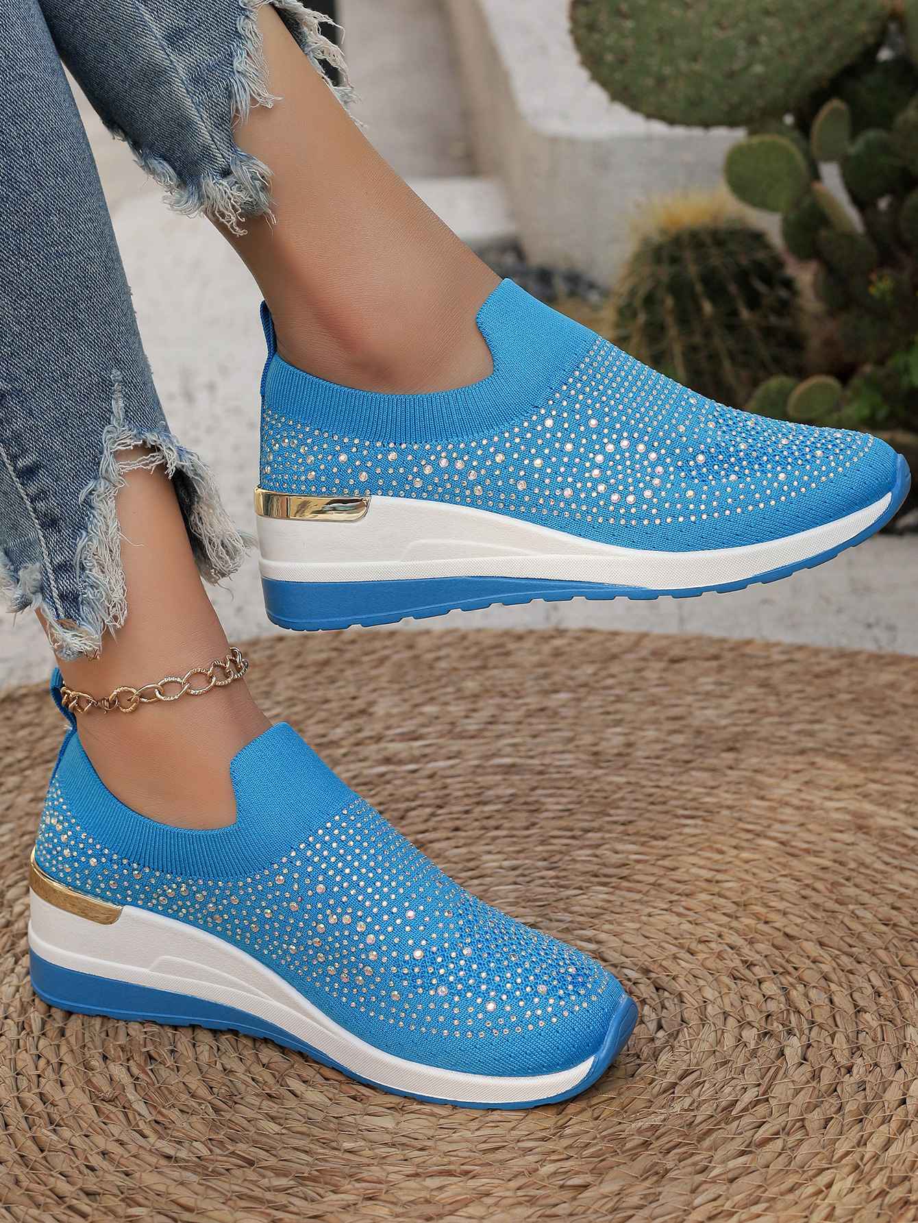 Women Wedges Platform Sneakers Autumn Fashion Round Toe Casual Sports Slip-on Shoes Woman Non Slip Vulcanized Shoes Plus Size 44