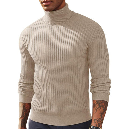 New Men's Slim Fit Long Sleeve Turtleneck Sweater Casual Ribbed Knitted Pullover Sweaters Winter Warm Outdoor Stripes Tops