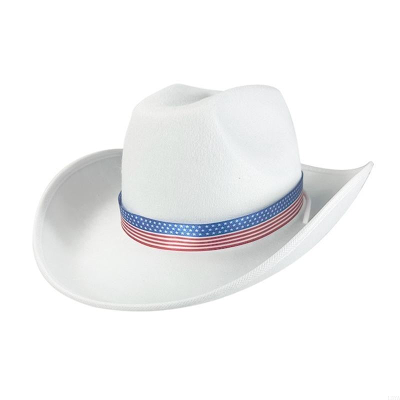 L5YA Elegant Homburg Hat with Unique Patriotic Band Flat Wide Brimmed Hat Surprise Gifts Headwear for Vacation Photo Props