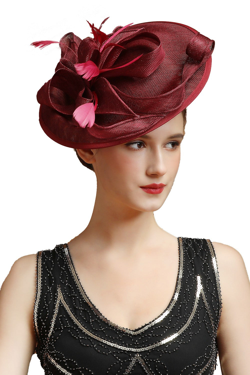 Grande Chapéu Fascinator Sinamay em Promoção Quente Chique Colorido Kentucky Derby Hat Chapéu de Chá com Flores Adorno de Cabeça Feminino Cartola Chapéu de Igreja
