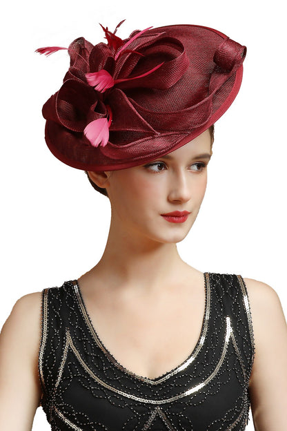 Grande Chapéu Fascinator Sinamay em Promoção Quente Chique Colorido Kentucky Derby Hat Chapéu de Chá com Flores Adorno de Cabeça Feminino Cartola Chapéu de Igreja