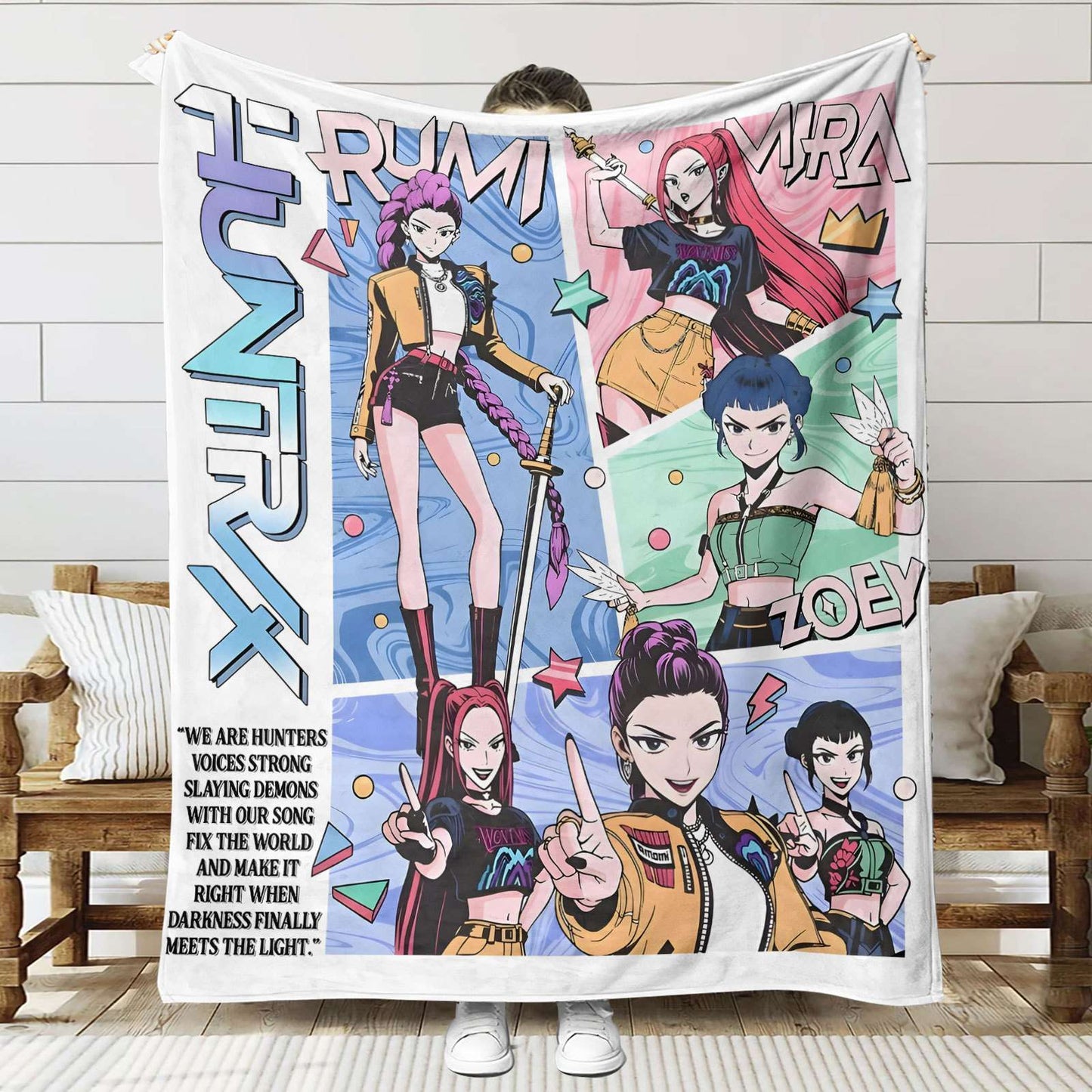 Cobertor de flanela kpop Demon Hunters Huntrix Cobertor Saja Boy Cobertor quente de qualidade para crianças Inverno Sofá Cama Fofinho Colcha