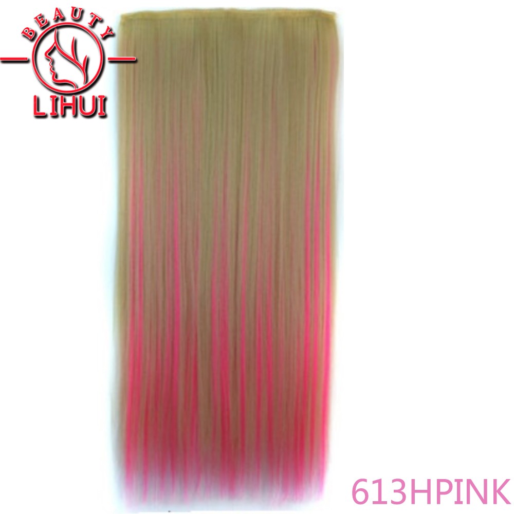 Extensões de cabelo sintéticas com clipe, longas e lisas, com 5 clipes em uma única peça, extensões de cabelo multicoloridas LIHUI