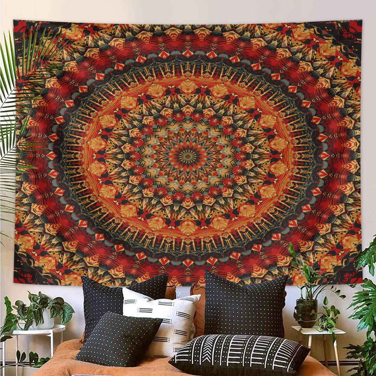 1pc Bohemian Mandala Tapestry, Retro Plant Flower psychedelic Tapestry, Hippie Style Room Decoration Wall Hanging