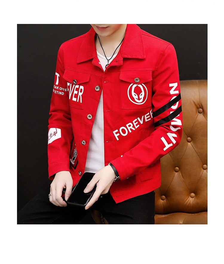 spring autumn New Men's Casual Cotton Denim Jacket Classic Style Fashion Slim Washed Retro Letter printing Jean Casual Coats