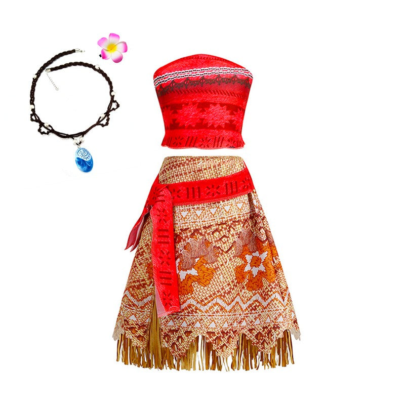 Disney Moana Dress for Kids Girls Princess Vaiana Cosplay Carnival Children Birthday Party Headwear Necklace Pet Pig Chicken Set