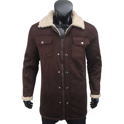 Autumn Winter Men Jacket Lapel Single-Breasted Mid-Length Coat Windproof Jacket Suede Multi Pockets Outerwear Men Clothing