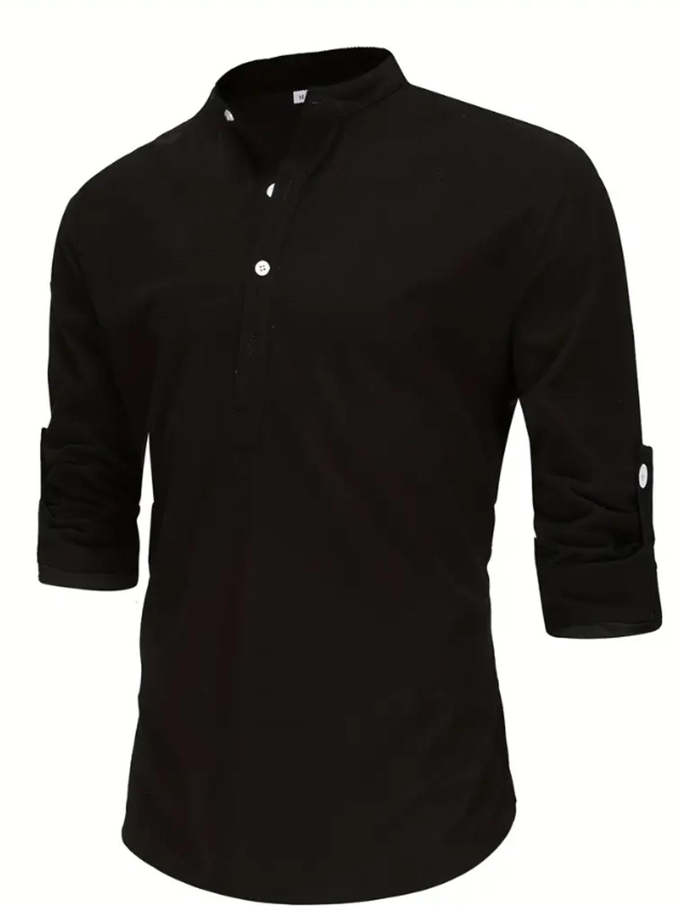 Men's Cotton Linen Henley T-Shirts Long Sleeve Hippie Casual Beach T-Shirts