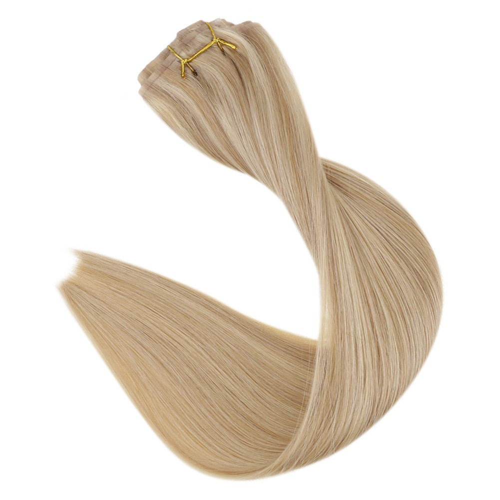 Full Shine PU Clip Hair Extensions Cabelo Humano Remy 100g Extensões Invisíveis Sem Costura de Cabelo Humano Clip-In Cor Balayage Loiro