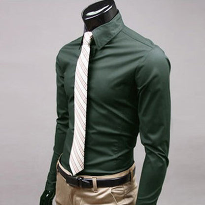 Men Fashion Casual Long Sleeved Slim Solid color shirt Men Social Business Dress Shirt Soft Comfortable Christmas Gift