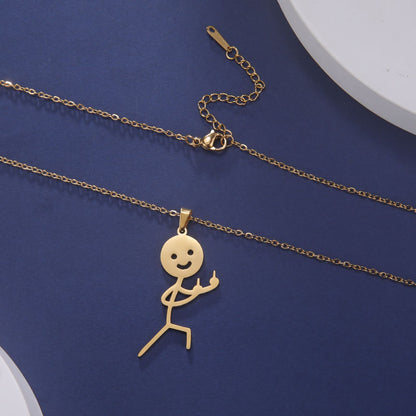 Skyrim Hip Hop Doodle Necklace for Men Women Stainless Steel Long Neck Chain Fashion Middle Finger Stickman Jewelry New
