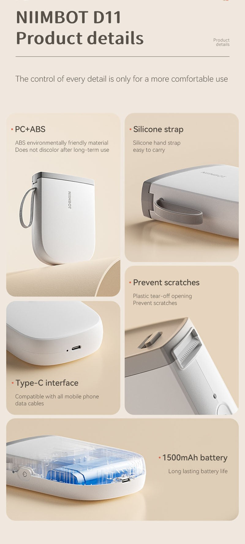 Mini Impressora de Etiquetas Portátil NIIMBOT D11 Nova Versão 300DPI Bluetooth Sem Fio Máquina de Etiquetas Impressora de Adesivos para Cozinha e Crachás