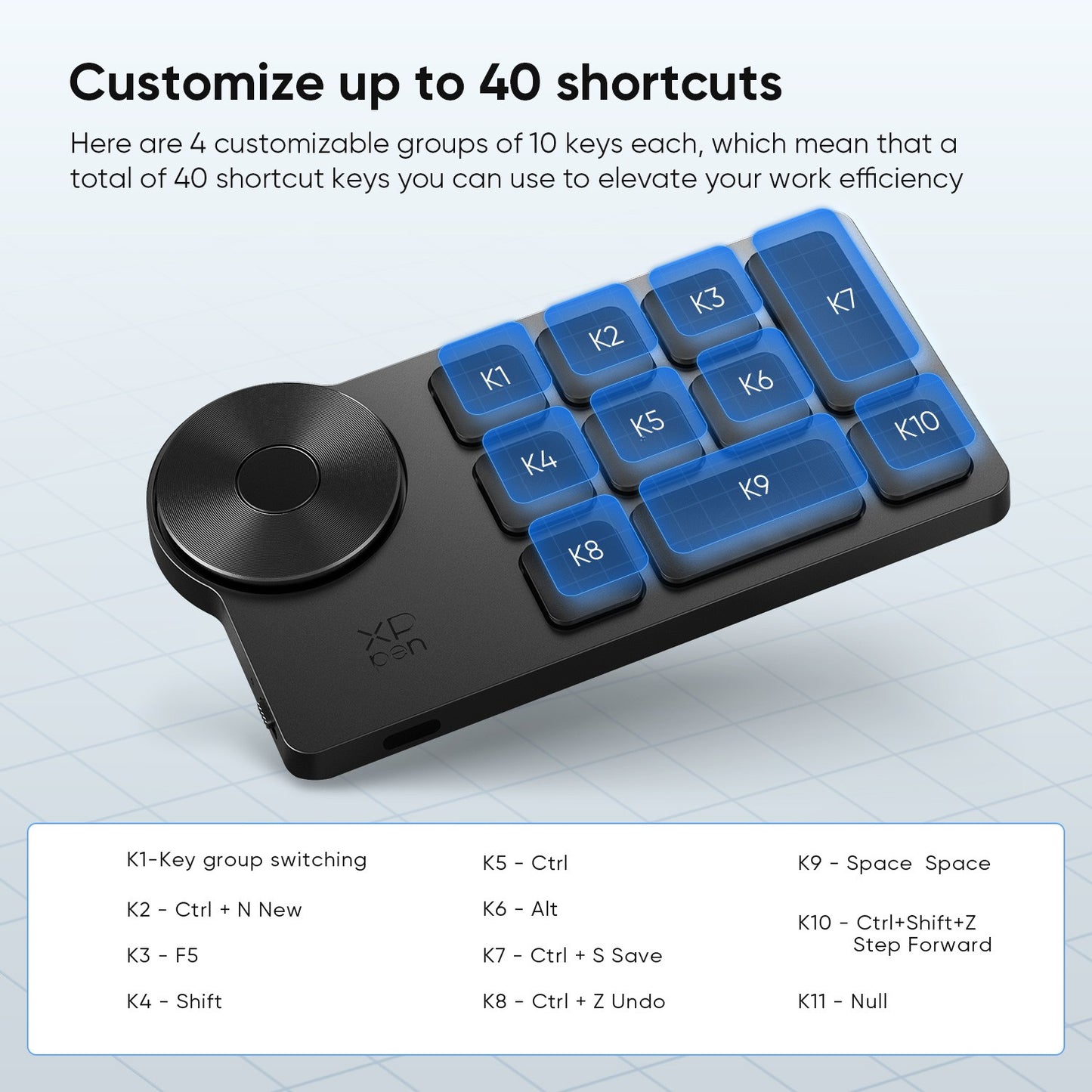 XPPen Controle Remoto sem Fio com Teclas de Atalho Express Key Bluetooth 5.0, teclas de atalho personalizáveis para monitor de tablet gráfico com caneta