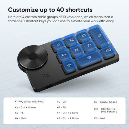 XPPen Controle Remoto sem Fio com Teclas de Atalho Express Key Bluetooth 5.0, teclas de atalho personalizáveis para monitor de tablet gráfico com caneta