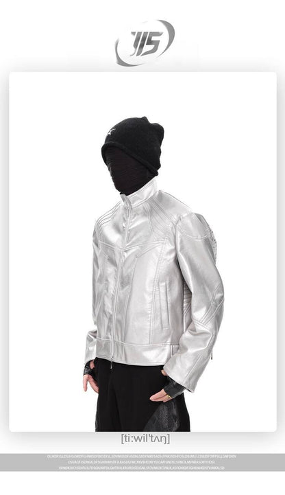 FEWQ Niche Design Men's PU Leather Coats Stand Collar Solid Color Zipper Metal Design Shoulder Pads Male Short Jacket 24K5931