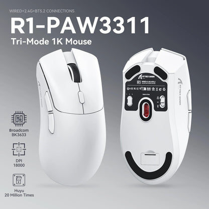Rato R1 Superlight Bluetooth 2.4G Sem Fio para Jogos Sensor PixArt PAW3311 6 Níveis de DPI Ajustáveis para Jogos de Escritório