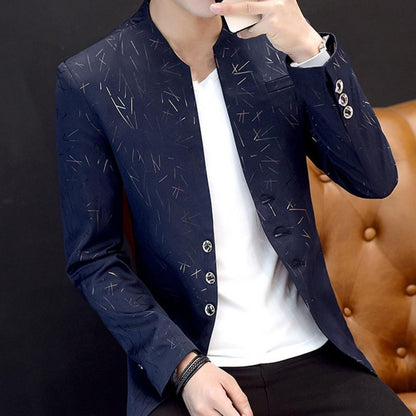 Men Vintage Stand Collar Fake Pockets Buttons Korean Style Casual Business Men s Groom Wedding Gown Blazers