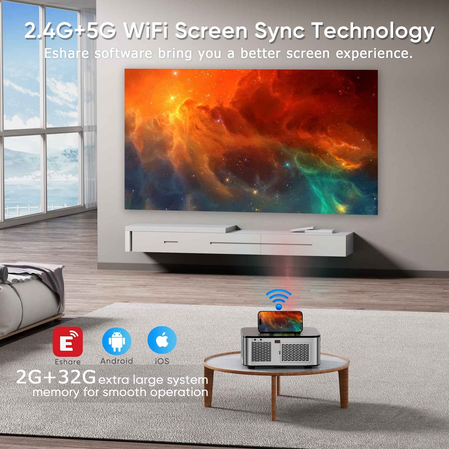 Projetor HORLAT T3N 35000 Lumens Android 12 4K Beamer Full HD 1080P Vídeo 8K Áudio Home Theater Foco Automático Correção Trapezoidal 5G Dual WiFi