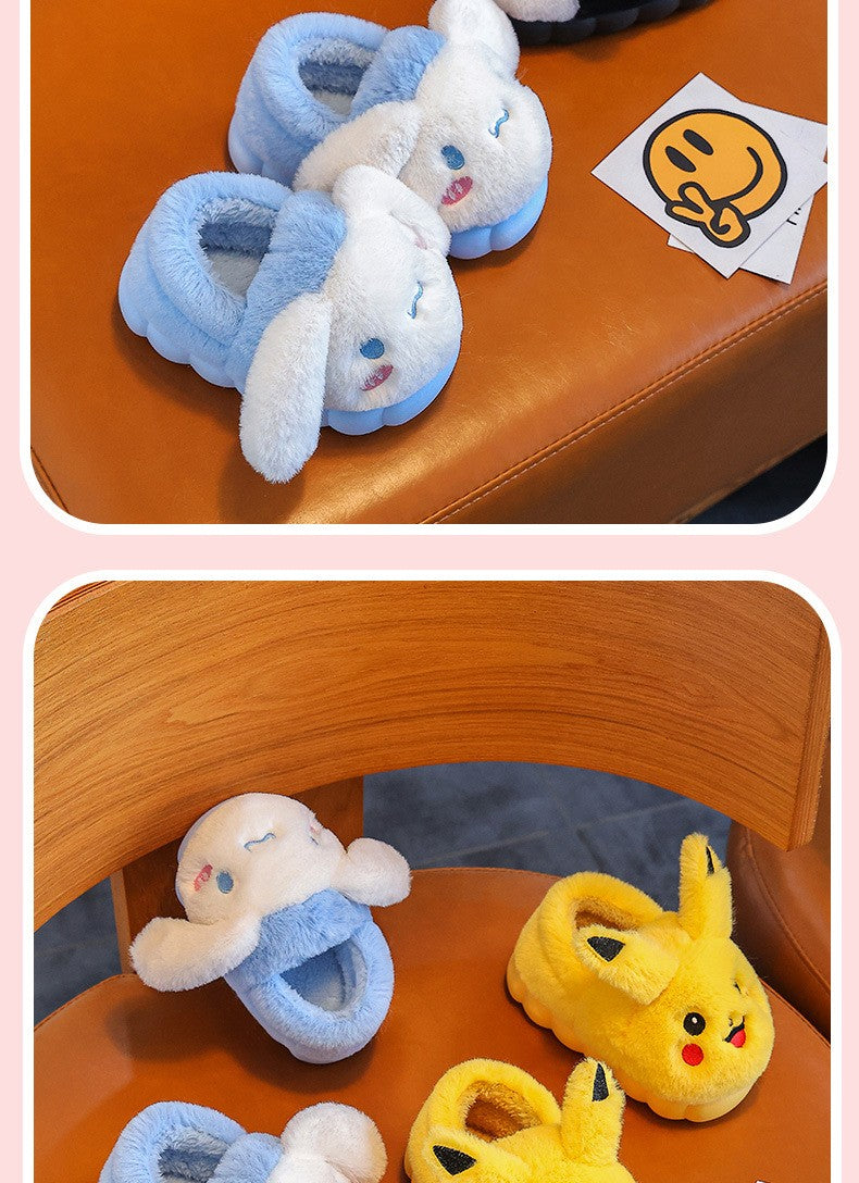 2025 New Winter Warm Cute Cartoon Indoor Mule Soft Non-slip Fluffy Slippers For Kids Teen Boys Girls Children Home Cotton Shoes