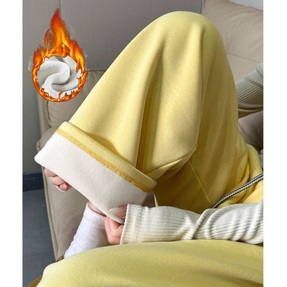 Winter Women Streetwear Baggy Fleece Pants Lady High Waist Snow Warm Plush Trousers Girls Slim Fit Daily Thermal Pants