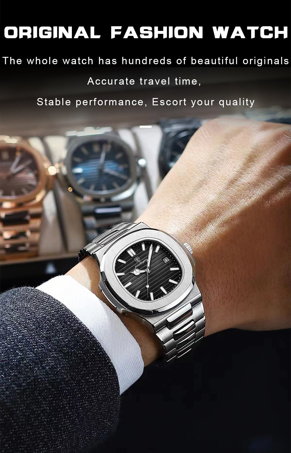Relógio Masculino de Luxo POEDAGAR 50 ATM À Prova D'água Relógio Masculino Luminoso Data Aço Inoxidável Quadrado Quartzo Relógios Masculinos reloj hombre