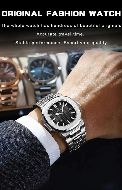 Relógio Masculino de Luxo POEDAGAR 50 ATM À Prova D'água Relógio Masculino Luminoso Data Aço Inoxidável Quadrado Quartzo Relógios Masculinos reloj hombre