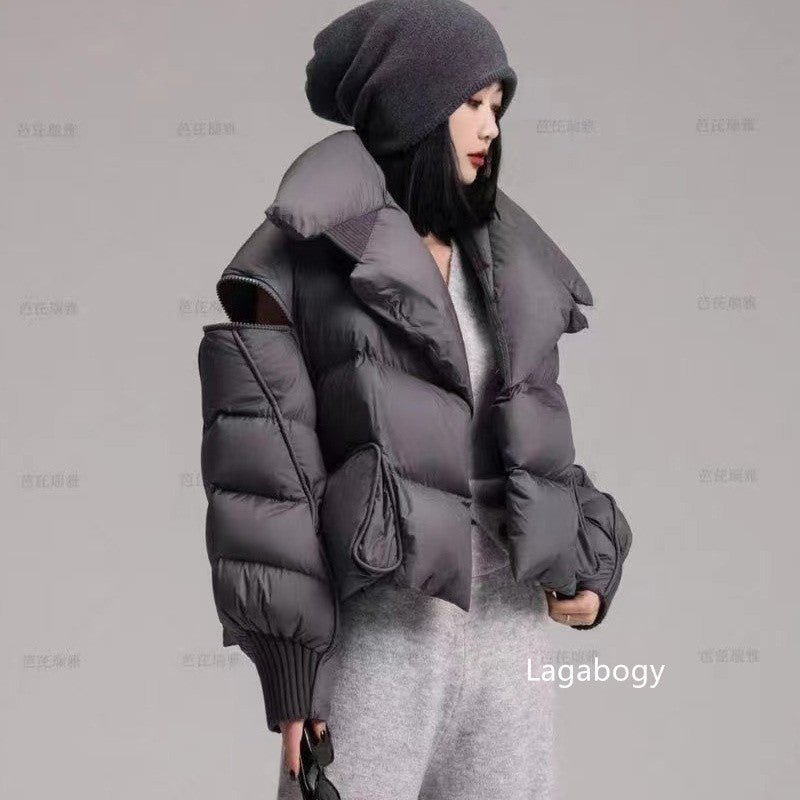 Lagabogy 2025 Winter Puffer Jacket Women Short 90% White Duck Down Coat Female Streetwear Warm Parkas Removable Sleeves Outwear