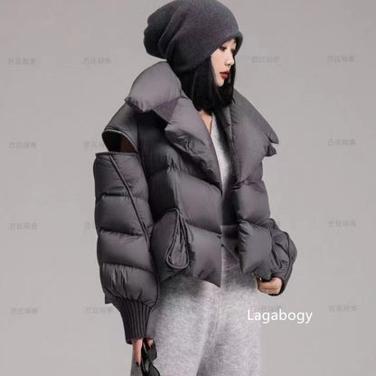 Lagabogy 2025 Winter Puffer Jacket Women Short 90% White Duck Down Coat Female Streetwear Warm Parkas Removable Sleeves Outwear