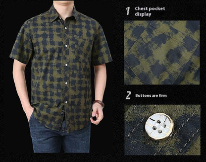 Summer Men Short Sleeve Cargo Breathable Shirt Men Casual Plaid Tactic Shirts Men Camouflage Outdoor Camp Hike Safari Work Shirt