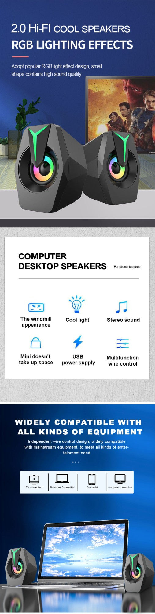 Caixa de Som Mini USB Preta com Fio para Jogos e Música 2.0 para Desktop Laptop PC
