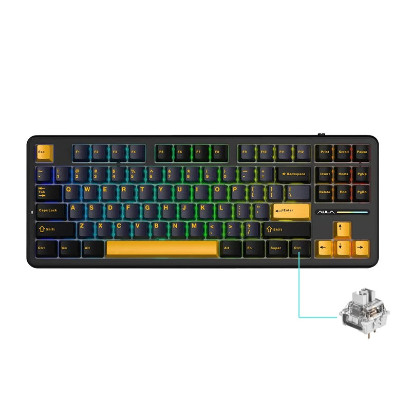 Teclado Mecânico AULA F87Pro 2.4g/Usb/Bluetooth Tri Mode Sem Fio 87 Teclas 5 Camadas de Amortecimento Adequado para Jogos+Digitação