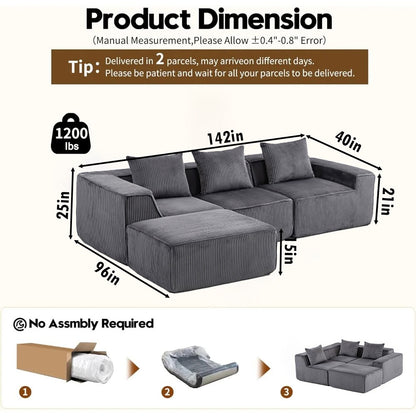 Sectional boneless Couch with L-Shape Chaise,Modern Modular sleeper Sofa with Deep Seat, Upholstered Couches for Room
