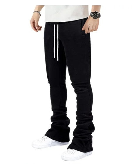 Plus Size Cargo Stacked Pants for Men Fleece Flare Sweat Pants Street Wear Men Pile Up Hiphop Pants New Design